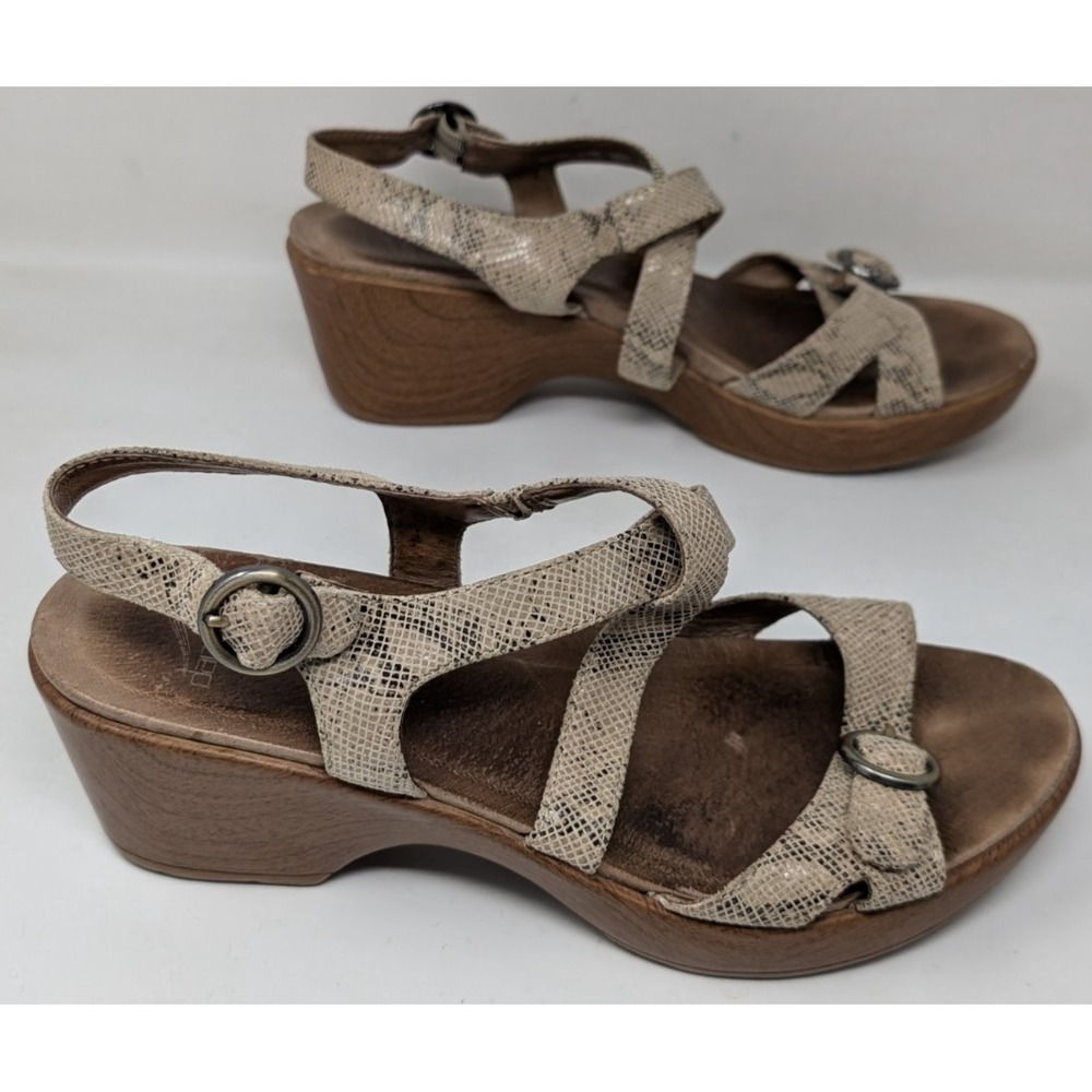 Dansko Julie Snake Print Platform Cushioned Contoured Sandals Heels Shoes EU 40